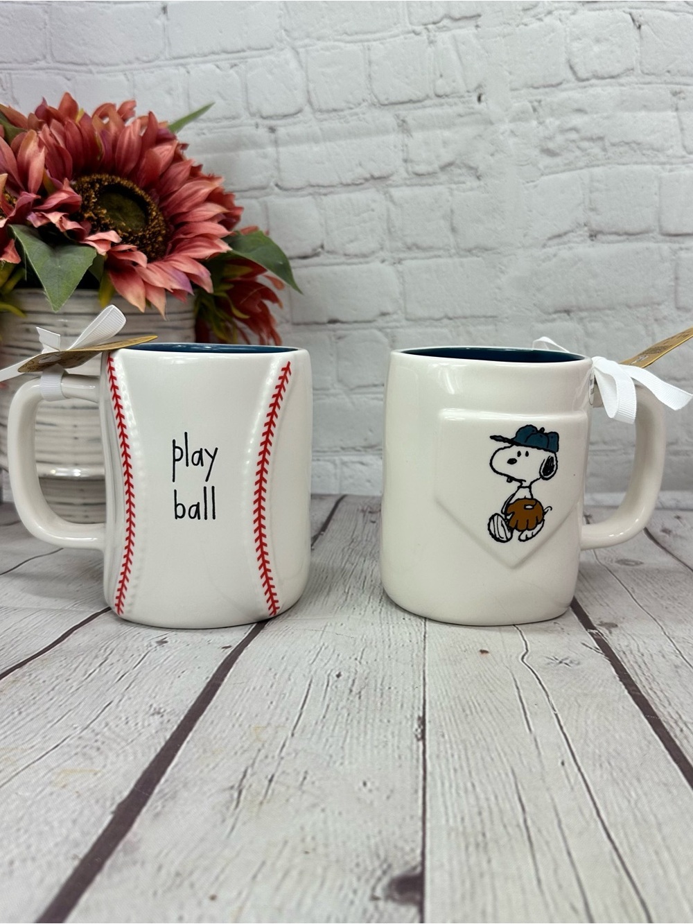 NWT Rae Dunn magenta Peanuts Snoopy Baseball Mugs 2pc fandom sports theme